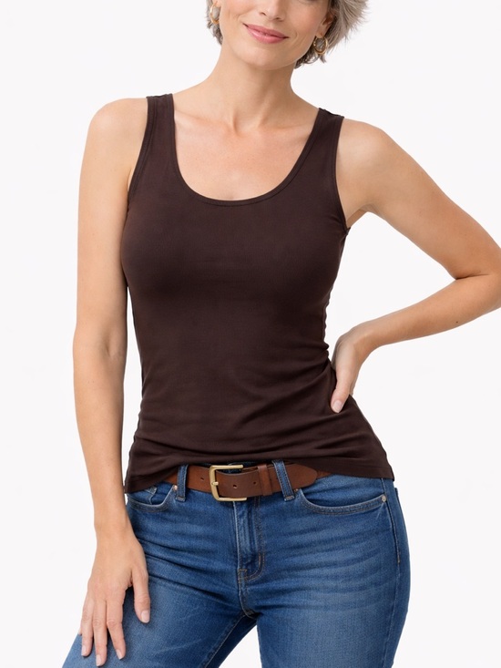 CHICO’S Microfiber Tank Top Brown Stretch Sleeveless Basic Layering Top Sz Small - Picture 5 of 14